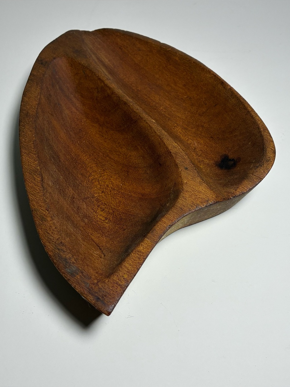Vintage Handmade Wood Tray Walnut Brown Carved Rustic Organic Serving Bowl Decor